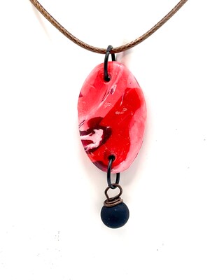 Shaded Red Oval Shaped Pendant with Black Bead - image3